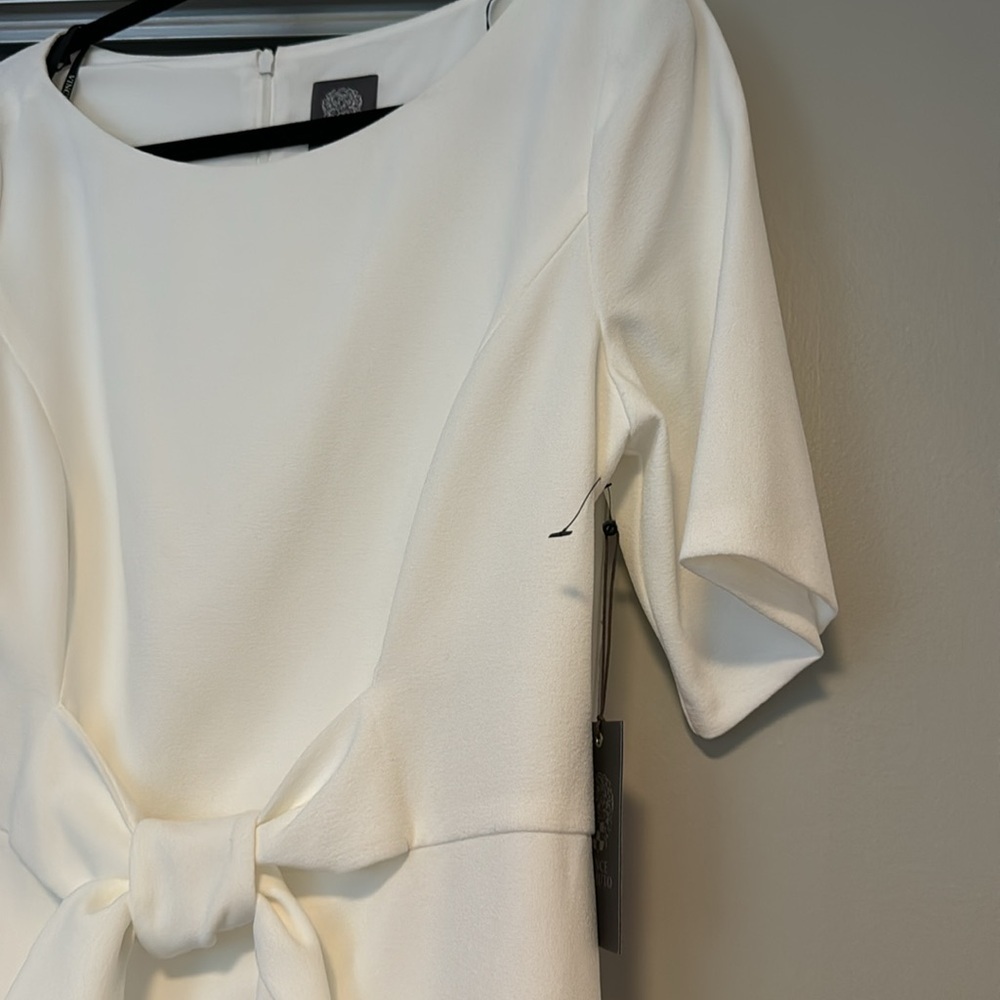 NWT Vince Camuto Signature Tie Front Stretch Crepe White Dress - Picture 4 of 11